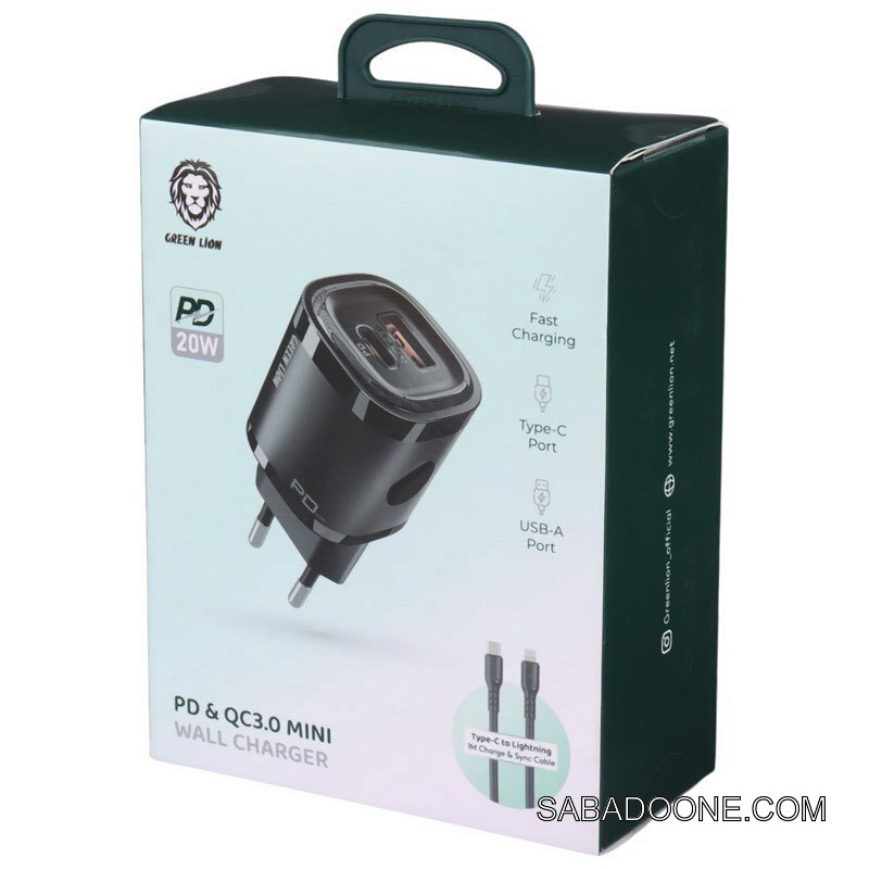 شارژر دیواری فست Green Lion مدل GL‑WC09 20W به همراه کابل آیفون